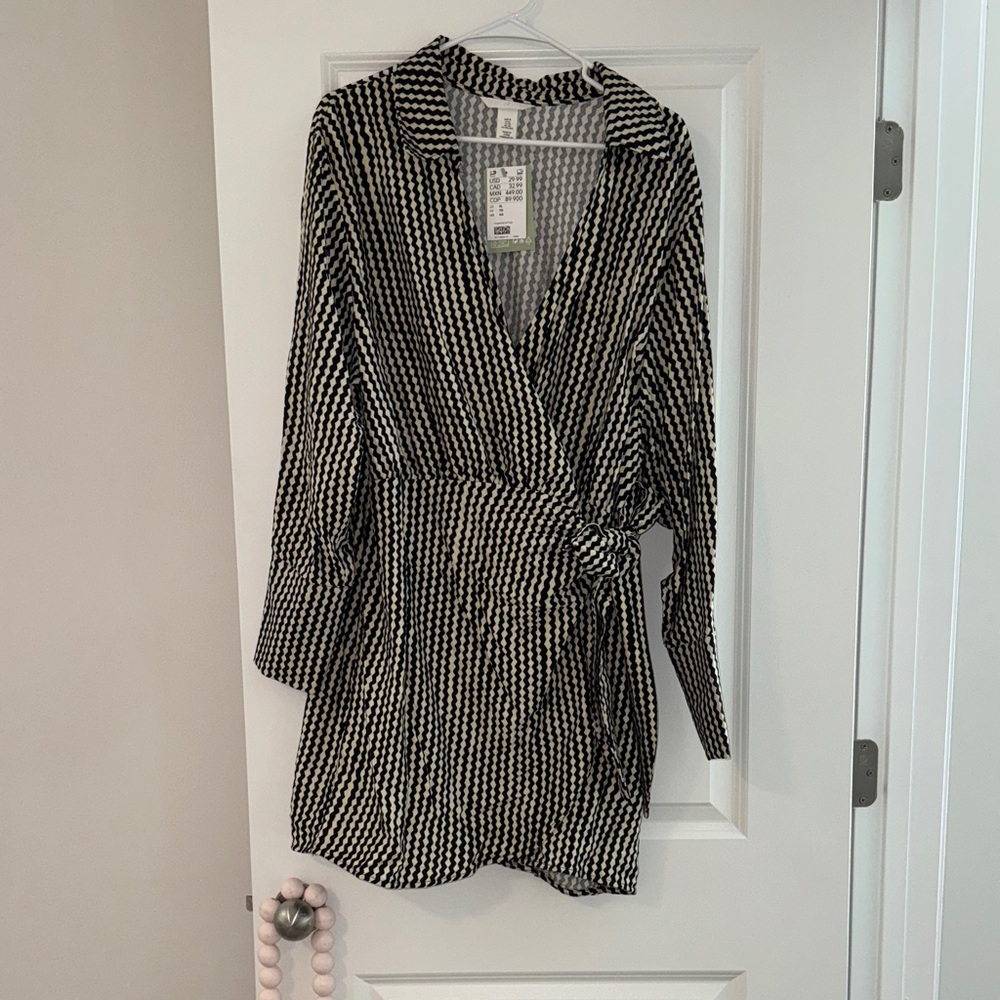 Divided Black and White Striped Mini Dress